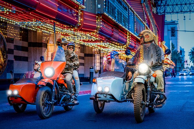 2-Hour Private Guided Sidecar Tour in Las Vegas - Stop 1: Welcome to Fabulous Las Vegas sign photos from a vintage sidecar