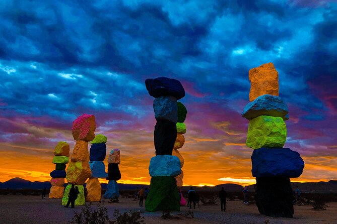 California Desert, Seven Magic Mountains and Las Vegas Sign - Seven Magic Mountains: stacked boulders, serious desert art, and great photo angles