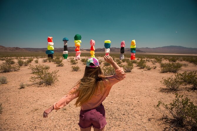 California Desert, Seven Magic Mountains and Las Vegas Sign - Stop 1: Seven Magic Mountains, the 30-foot stacked boulders near I-15