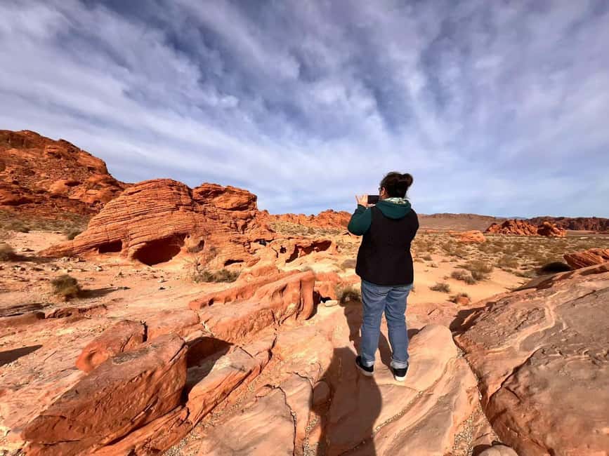 From Las Vegas: Valley of Fire State Park Guided Day Tour - Rainbow Vista: multi-colored rock formations at human scale