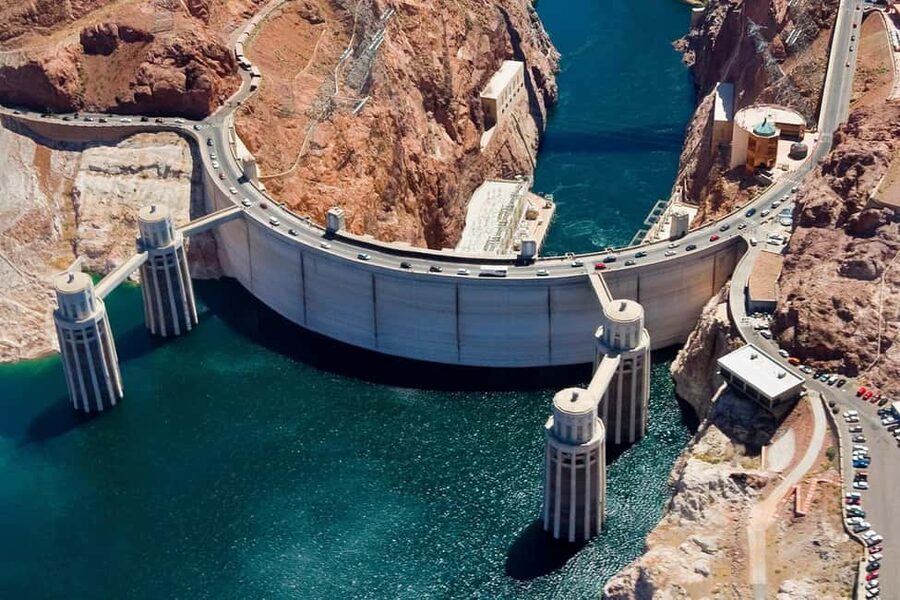 Grand Canyon Helicopter Flight & Hoover Dam River Float Raft - Hoover Dam, Bypass Bridge, and Black Canyon from the helicopter