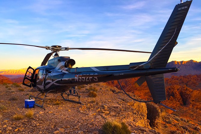 Grand Canyon Helicopter Flight with Sunset Valley of Fire Landing - Return over Lake Mead and the Mojave, then the Las Vegas Strip at night