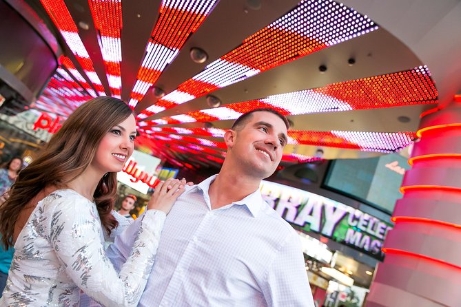 Las Vegas Strip Photo Shoot - Stop 2 at Planet Hollywood: neon lights and easy group posing